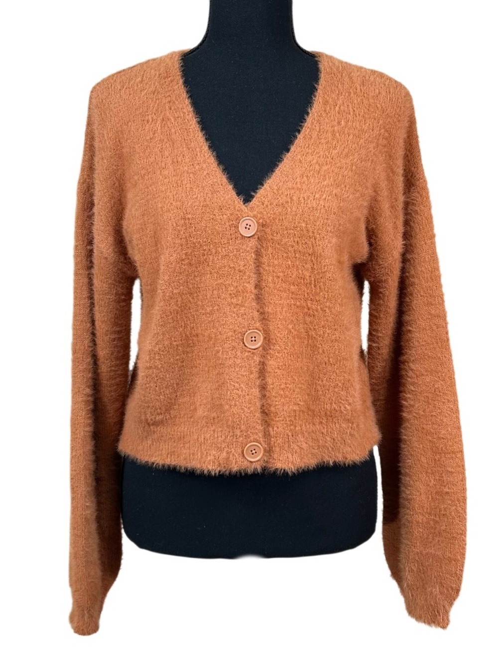 Art Class Persimmon Orange Fuzzy Cropped Cardigan Sweater Size XL